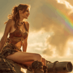 a woman sitting on a tank
