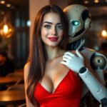 Woman kissing a Robot