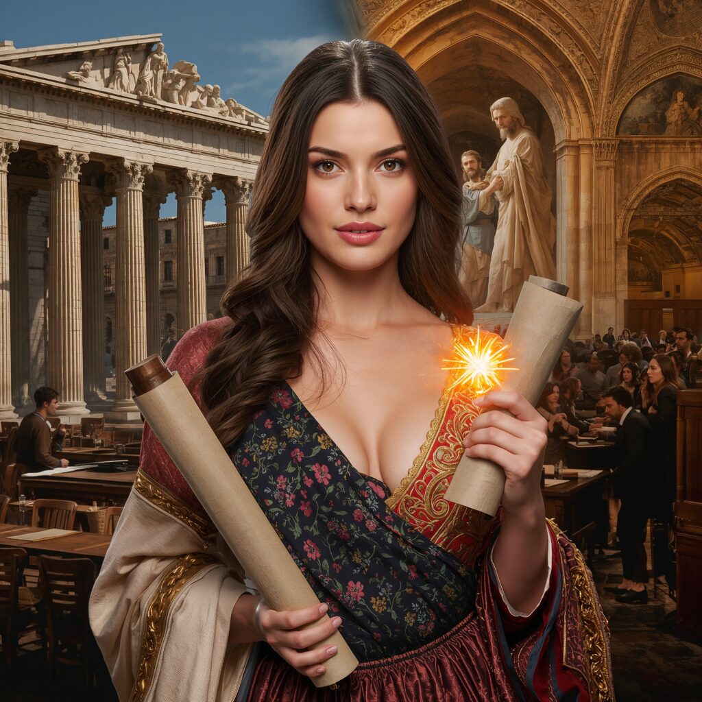 rau mit Schriftrolle und Mikrofon, Symbol für die Geschichte der Rhetorik