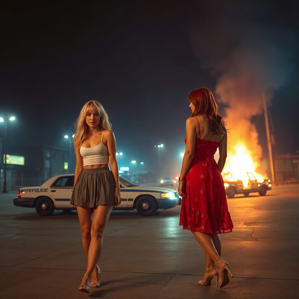 Zwei junge Frauen in nächtlicher Stadtkulisse als Symbol für den Verlust staatlicher Ordnung und Durchsetzungskraft.