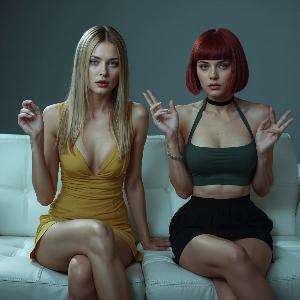 Zwei junge Frauen stehen auf einer klar beleuchteten Bühne und beenden ein Brecht-Lehrstück über die Rente